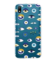 PrintiFy Huawei Y5 2019 ile Uyumlu 1mm Slim Fit Nazar Boncuğu 2 Baskılı Şeffaf  Kılıf