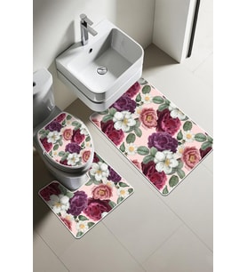 Modern Desenli Dijital Baskı 3’lü Banyo Paspas Takımı Yıkanabilir Kaymaz Tabanlı Klozet Takımı KLZ0053 (Çok Renkli)