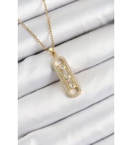 316L Çelik Zirkon Taşlı Messika Model Gold Renk Kadın Kolye (Altın)