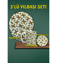 Yılbaşı Temalı 3'lü Bilek Destekli Mousepad Kupa Ve Bardak Altlığı Seti
