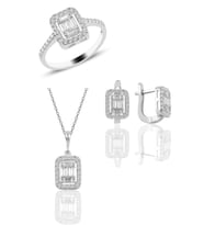 Söğütlü Silver Gümüş rodyumlu  gümüş baget taşlı üçlü set