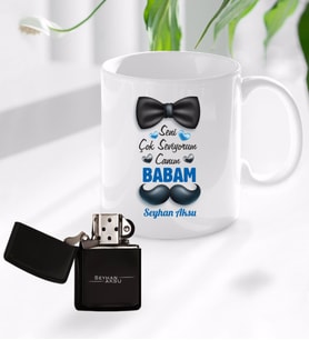 BK Gift Kişiye Özel Canım Babam Tasarımlı Kupa Bardak ve Benzinli Çakmak Seti-1 (Model 1)