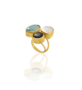 Kadir Jewellery 22 Ayar Altın Kaplama Zirkon Taşlı Ayarlanabilir Renkli Taşlı Yüzük