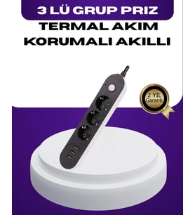 USB Yuvalı Anahtarlı Üçlü Priz 2 Metre Kablolu