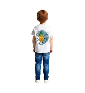 Çocuk Tişört Sörf Yapan Ananas Baskılı Rahat Kesim Kısa Kol Yuvarlak Yaka Günlük Giyim Modern Şık