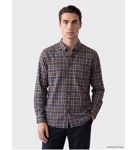 LCWAIKIKI Classic Kahverengi Regular Fit Ekose Gabardin Erkek Gömlek