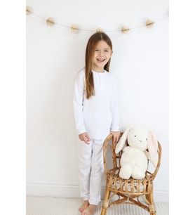 Kız Çocuk Interlok Kumaş Orta Kalınlıkta Pamuklu Pijama Takımı (Beyaz)