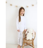 Kız Çocuk Interlok Kumaş Orta Kalınlıkta Pamuklu Pijama Takımı (Beyaz)