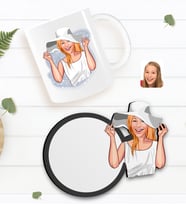 BK Gift Kişiye Özel Kadın Karikatürlü Beyaz Kupa ve Ahşap Bardak Altlığı Hediye Seti-20