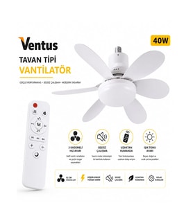 Sessiz Çalışma 6 Kanat ve Işıklı Uzaktan Kumandalı Tavan Tipi Vantilatör-Tavan Fanı 40W