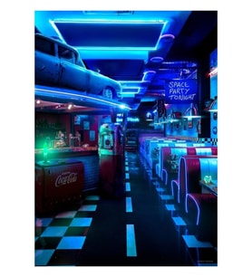 80'ler Neon Lokanta Tablo Ahşap Poster Dekoratif