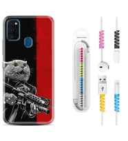 Samsung M21 M22 M23 M30 M31S M32 Kılıf Kablo Koruma Spiral Silikon Çılgın Kedi 1674