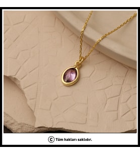 925 Ayar Gümüş Mor Taşlı Kolye