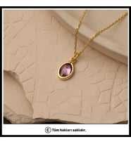 925 Ayar Gümüş Mor Taşlı Kolye