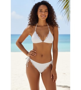 Kadın Beyaz Pedli Bel ve Boyundan Bağlamalı Dantelli Şık Bikini Takımı