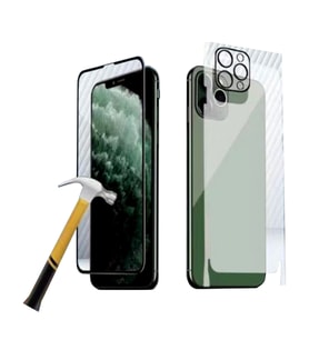 iPhone 11 Pro Max Ön-Arka-Kamera Set Matte Full Body 3in1 Nano Ekran Koruyucu (Siyah)
