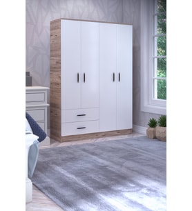 GUBİMO ABETE-4 KAPILI 2 ÇEKMECELİ 2 ASKILIKLI GARDIROP(ELBİSE DOLABI-YÜKLÜK)-ATLANTİK ÇAM/BEYAZ