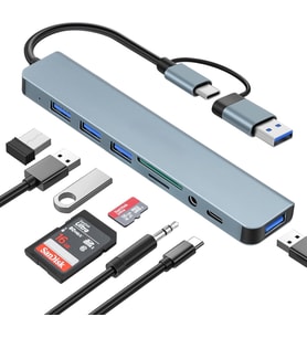 Usb Çoklayıcı 8 İn 1 Usb Type-c Hub Adaptör 4 Usb Port Sd/tf Kart Okuyucu 3.5mm Ses Girişi Çoklayıcı