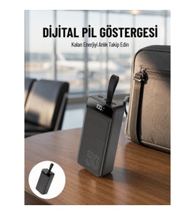 Mey İthalat® Powerbank 50.000 Mah Dijital Göstergeli Taşınabilir 4 Portlu Hızlı Powerbank Yeni Nesil