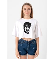 Erased Anime Black White Silhoette Beyaz Kadın Crop Tshirt