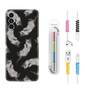 Samsung A23 A31 A32 A50 A51 A52 A53 A70 Kılıf Kablo Koruma Spiral Silikon Sevimli Kedicikler 1785