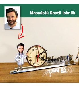 Karikatür Erkek  Doktor Model Masaüstü Saatli İsimlik MSİ42