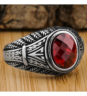 Oval Kırmızı Zirkon Taşlı 925 Ayar Gümüş Yüzük