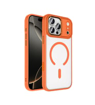 Apple iPhone 17 Pro Uyumlu Kılıf Wireless Şarj Özellikli Zore Krom M-safe Silikon Kapak (Turuncu)