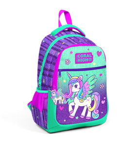Coral High Kids Mor Su Yeşili Unicorn Desenli Üç Bölmeli Okul Sırt Çantası 23487