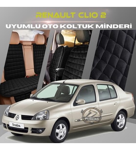 Renault Clio 2 Siyah Renk Tay Tüyü Cepli & Terletmez Sırtlı Oto Koltuk Minder Seti - Koltuk Koruma Kılıfı (ÖN & ARKA TAM SET)