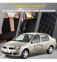 Renault Clio 2 Siyah Renk Tay Tüyü Cepli & Terletmez Sırtlı Oto Koltuk Minder Seti - Koltuk Koruma Kılıfı (ÖN & ARKA TAM SET)