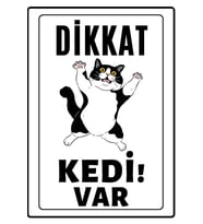 Dikkat Kedi Var Uyarı Ikaz Levhası Pvc Kaplama A4 Sarı Şişman 1 (Çok Renkli)
