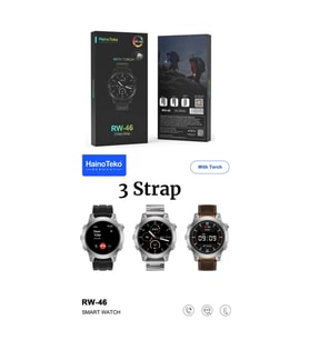 RW 46 Large Amoled Sport Watch With Torch Black Edition Wireless Charge 3 Strap Premium Series