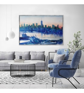 Blue City - Yağlı Boya Dokulu Tablo