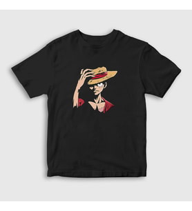 Presmono Unisex Çocuk Siyah Luffy Anime One Piece T-Shirt 135999tt