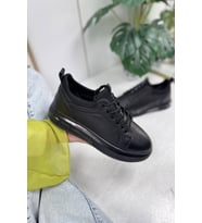 Günlük Erkek Ayakkabı İç Dış Hakiki Deri Bağcıklı Kalın Yüksek Taban Bilek Destek Hafif Sneaker 300 (Siyah)