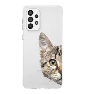 Samsung Galaxy A73 Uyumlu Kapak Catface Tasarımlı Şeffaf Silikon Kılıf