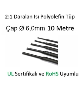 Polyolefin Isı Shrink Tüp 2:1 Daralan Makaron Boru Çap Ø6,0mm 10 x 1 Metre