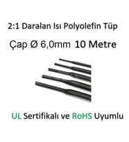 Polyolefin Isı Shrink Tüp 2:1 Daralan Makaron Boru Çap Ø6,0mm 10 x 1 Metre