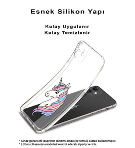 PrintiFy Tecno Spark 20c Uyumlu Kamera Korumalı Unicorn Tasarımlı Şeffaf  Silikon Kılıf