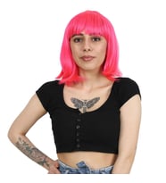 Mulvxprk  Prk02  Küt Kahküllü Fiber Sentetik Peruk - Neon Pembe (Mulvix)