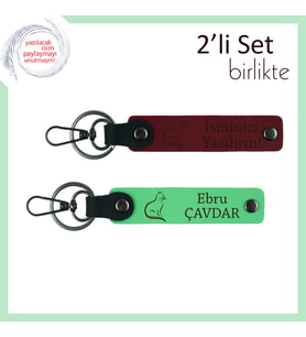 Kedili Günlere Özel, İsme Yazılabilir Anahtarlık, Patili Kombin Hediyesi, Bordo-Fıstık Yeşil