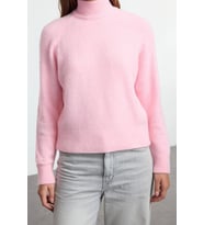 Stil Modern Kadın Regular Reglan Kol Dik Yaka Yünlü Triko Kazak (Pembe)