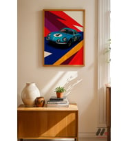 Mavi Ralli Arabası Pop Art, Ahşap Çerçeveli Duvar Tablosu - Oto Severlere Özel Hediye