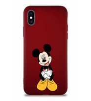 Apple iPhone XS Soft Premier Kapak Mickey Mouse-A Tasarımlı Silikon Kılıf - Mürdüm (Şeffaf)