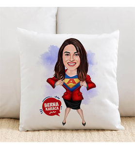 Kişiye Özel Süper Kahraman Kadın Karikatürlü Yastık