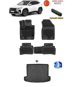 Hyundai Tucson 2021 Sonrası Uyumlu 3D Havuzlu Paspas ve (SES SİSTEMLİ) Bagaj Havuzu Seti ASMA KOKU VE NUMARATÖR HEDİYELİ