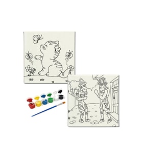 Okul Etkinliği-2'li Tuval Boyama Seti. 20x20 Cm Uv Baskı 6 Akrilik Boya 1 Fırça-model-358