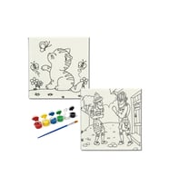 Okul Etkinliği-2'li Tuval Boyama Seti. 20x20 Cm Uv Baskı 6 Akrilik Boya 1 Fırça-model-358