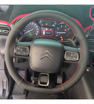 DİKİŞLİ DİREKSİYON KILIFI SİYAH DERİ NOKTALI DERİ KIRMIZI DİKİŞLİ CİTROEN BERLİNGO İÇİN